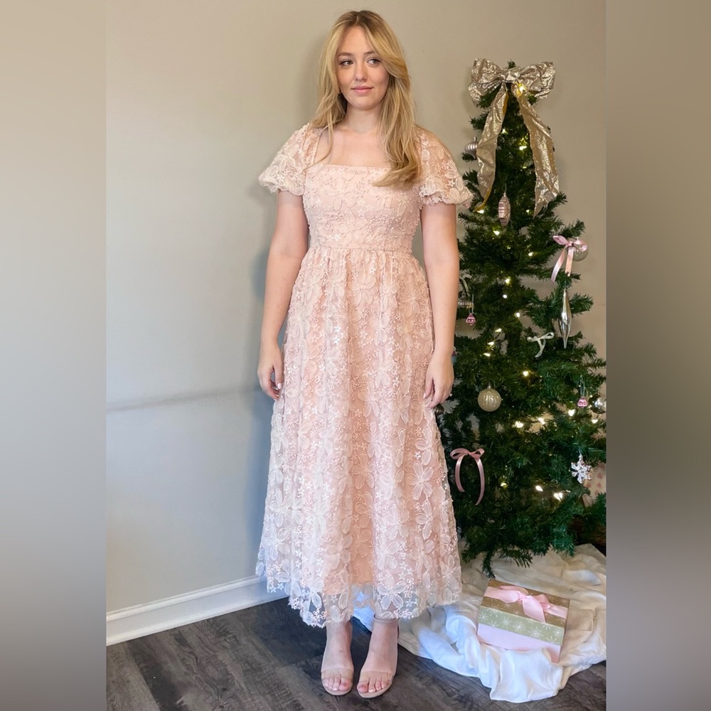Floral beaded, embroidered Midi Dress